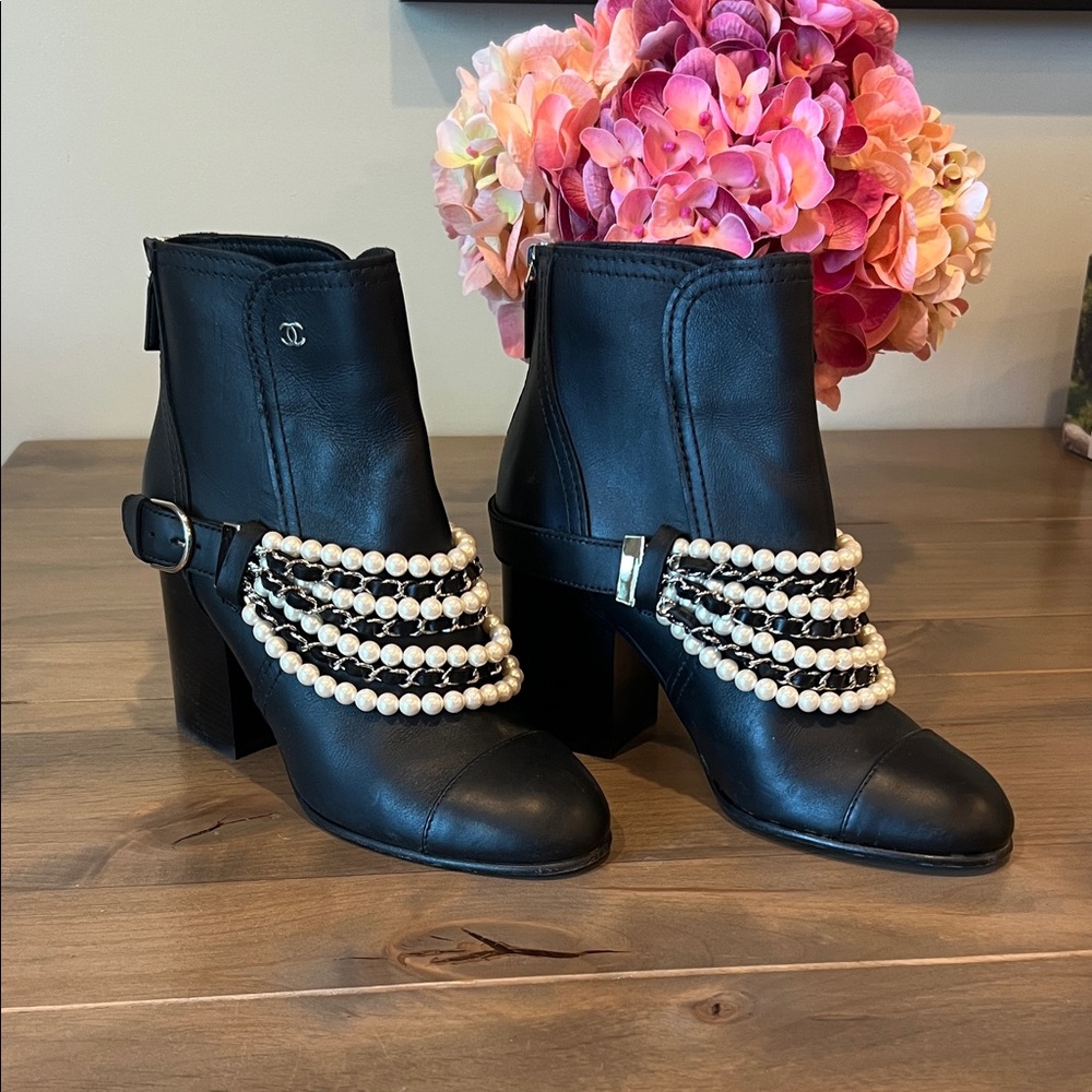 CHANEL Booties with Pearl Detailing